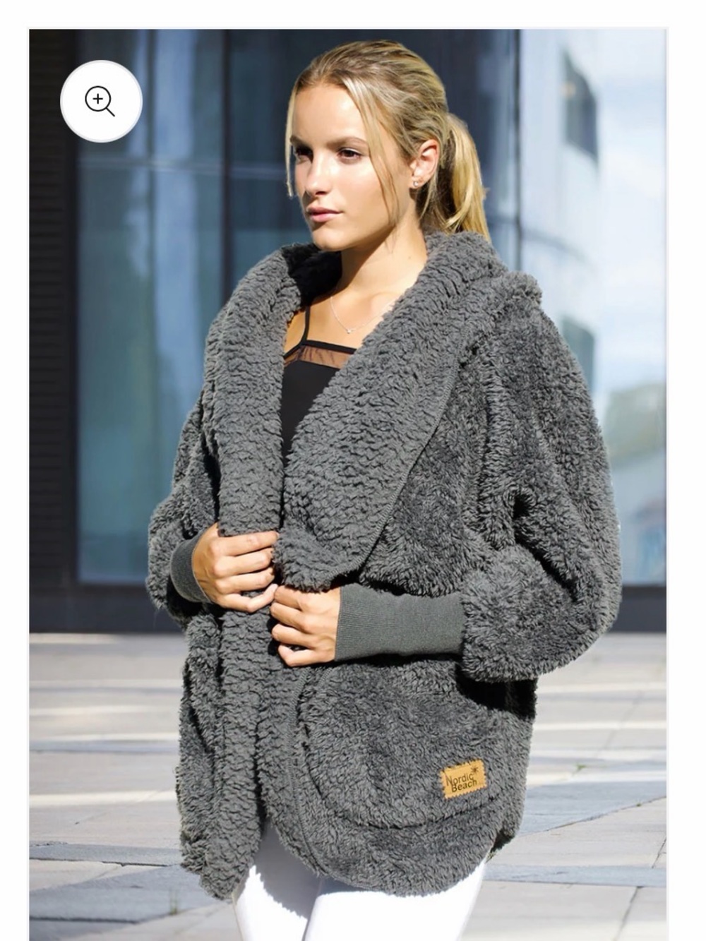 Plush Shawl Collar Teddy Jacket - Gray